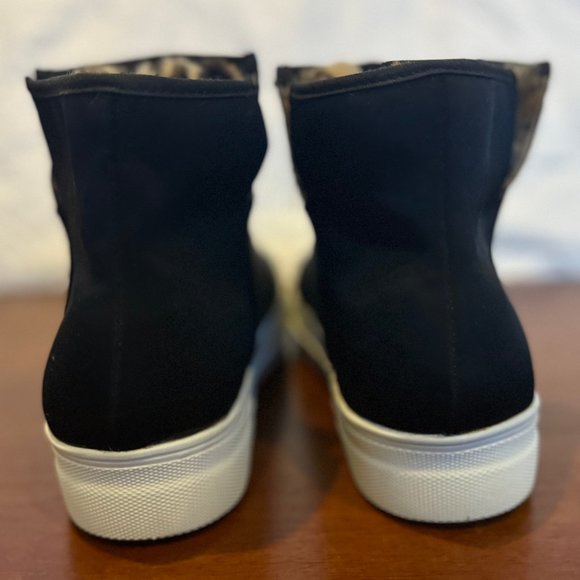 (Never Used) Black Platform Booties with Leopard Print Faux Fur Lining - Picture 4 of 10